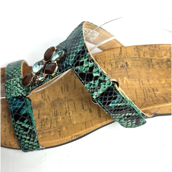 Vionic Viviana Slide Sandals Snake Skin Green Brown Jeweled 8 - Picture 4 of 12